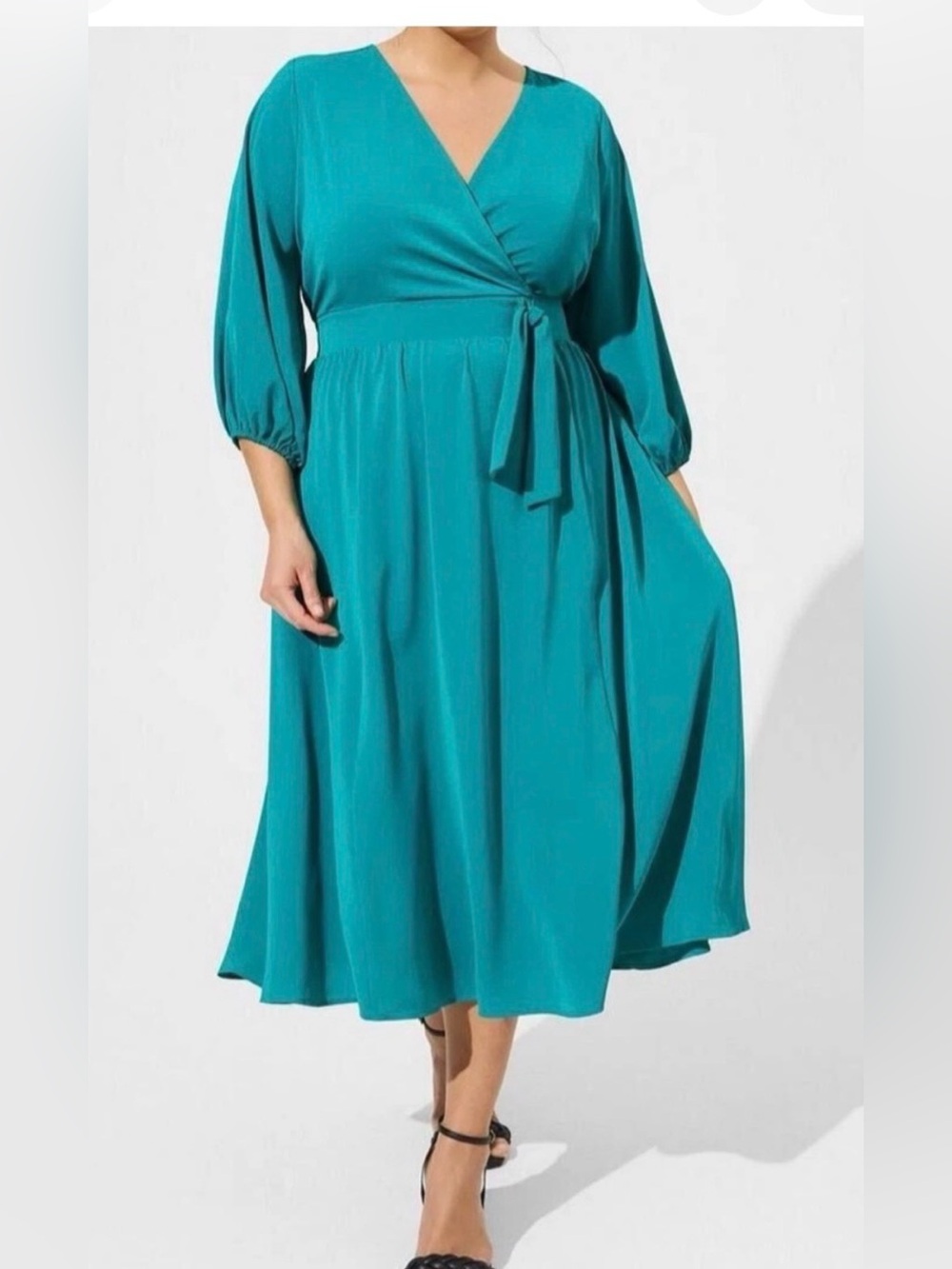 torrid Teal Wrap Midi Dress with Tie Waist